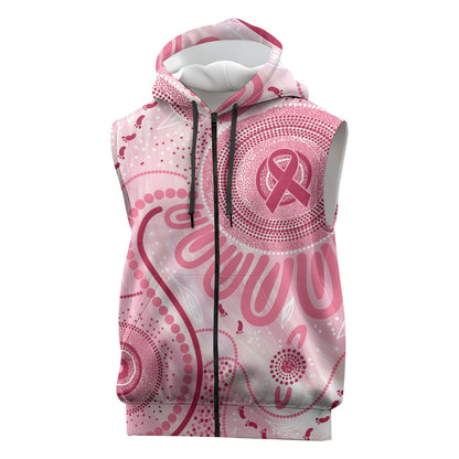 NAIDOC Week 2025 Indigenous Sleeveless Zip Hoodie Breast Cancer Pink Ribbon