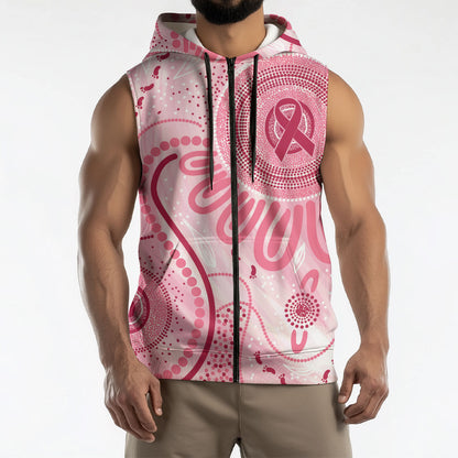 NAIDOC Week 2025 Indigenous Sleeveless Zip Hoodie Breast Cancer Pink Ribbon