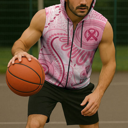 NAIDOC Week 2025 Indigenous Sleeveless Zip Hoodie Breast Cancer Pink Ribbon