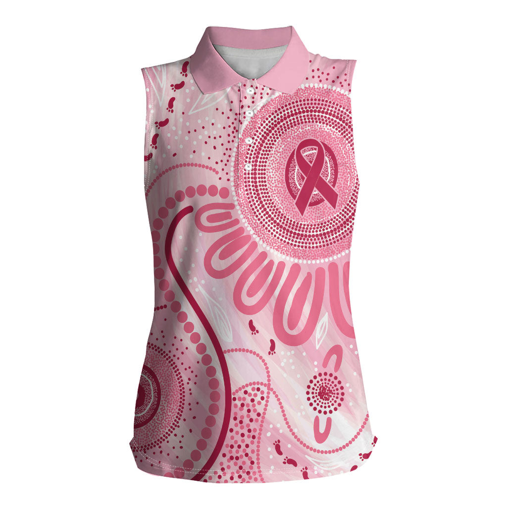 NAIDOC Week 2025 Indigenous Women Sleeveless Polo Shirt Breast Cancer Pink Ribbon
