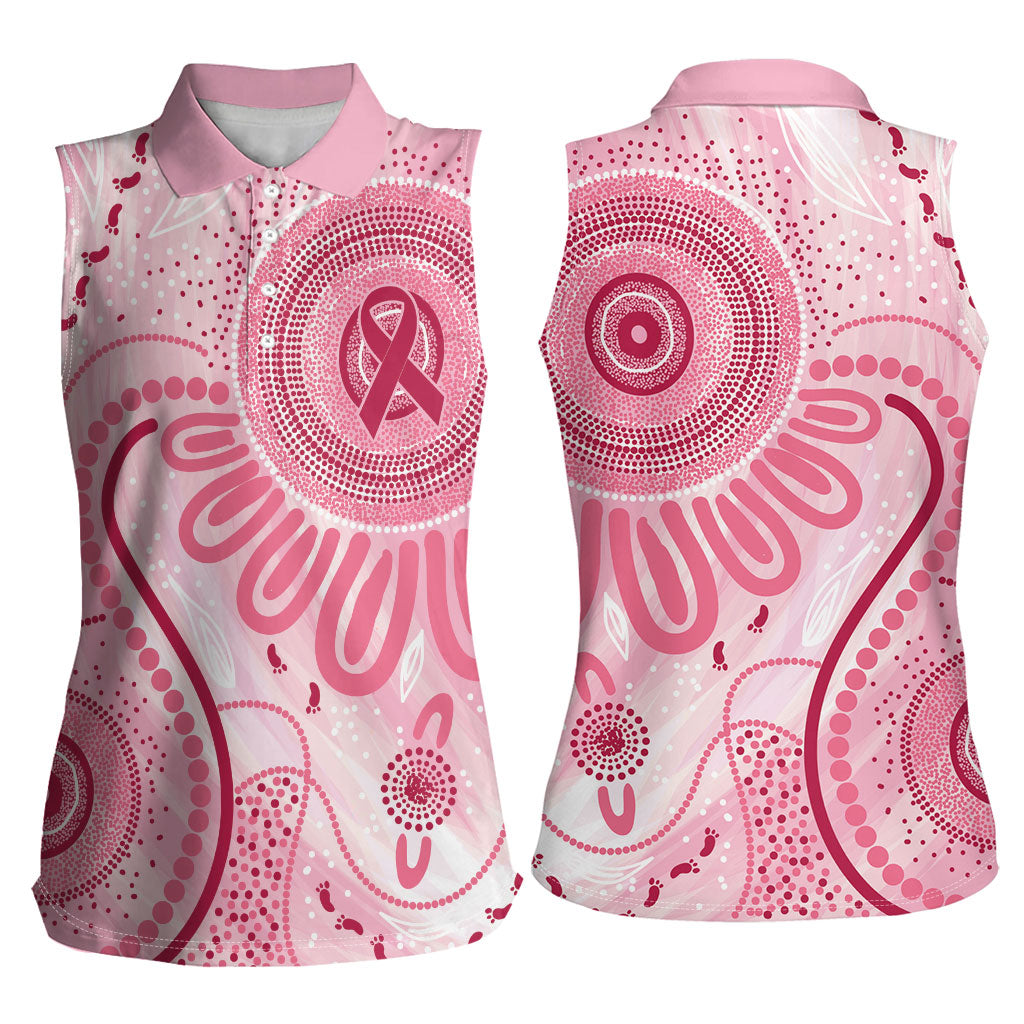 NAIDOC Week 2025 Indigenous Women Sleeveless Polo Shirt Breast Cancer Pink Ribbon