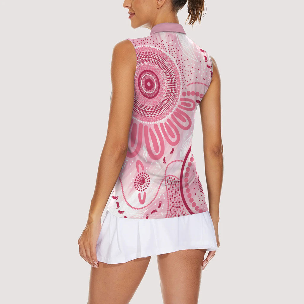 NAIDOC Week 2025 Indigenous Women Sleeveless Polo Shirt Breast Cancer Pink Ribbon