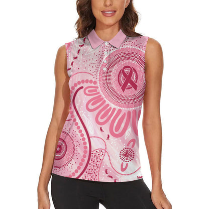 NAIDOC Week 2025 Indigenous Women Sleeveless Polo Shirt Breast Cancer Pink Ribbon