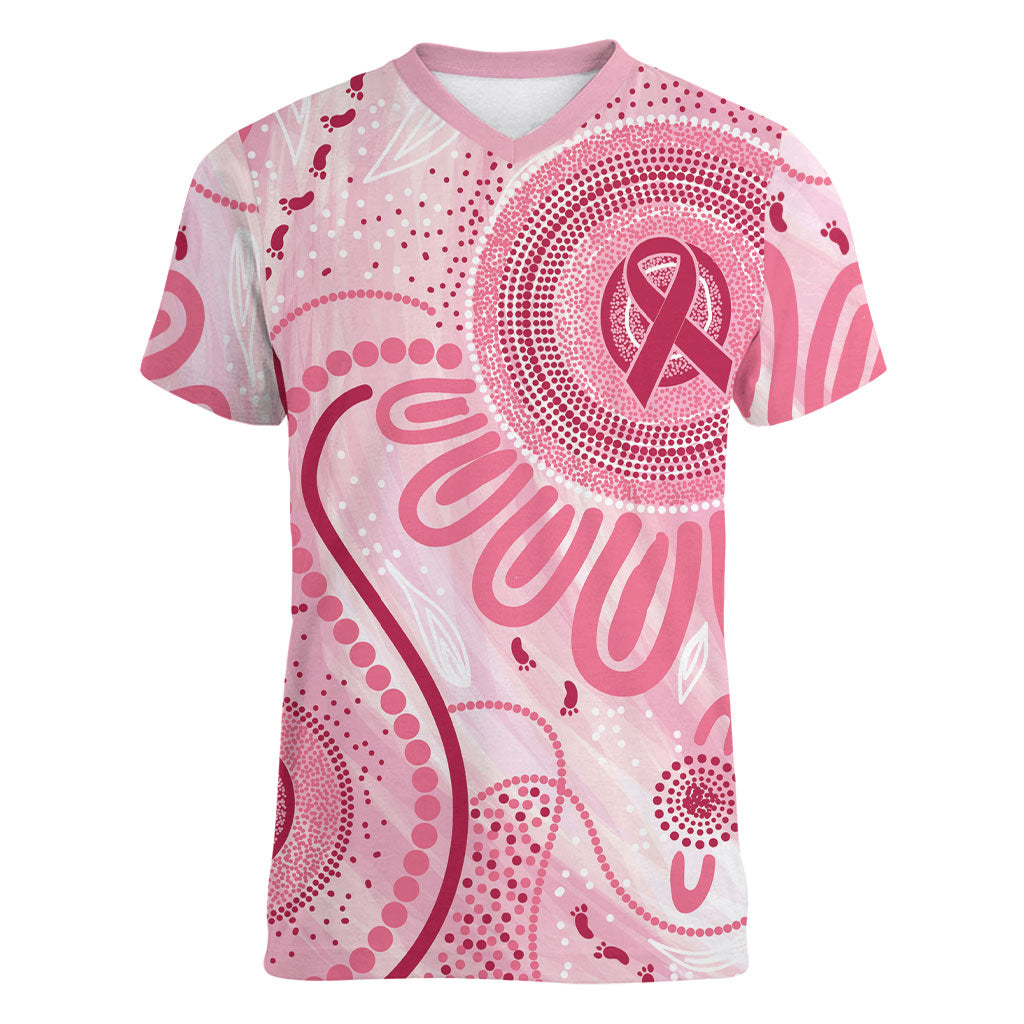 NAIDOC Week 2025 Indigenous Women V-Neck T-Shirt Breast Cancer Pink Ribbon