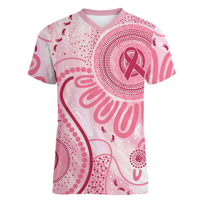 NAIDOC Week 2025 Indigenous Women V-Neck T-Shirt Breast Cancer Pink Ribbon