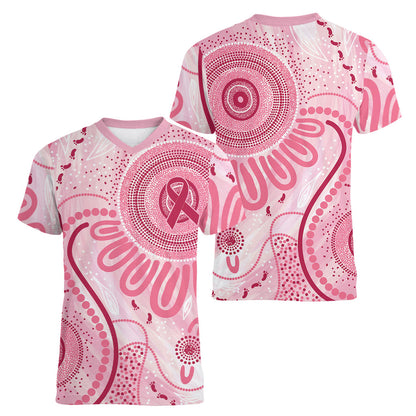 NAIDOC Week 2025 Indigenous Women V-Neck T-Shirt Breast Cancer Pink Ribbon