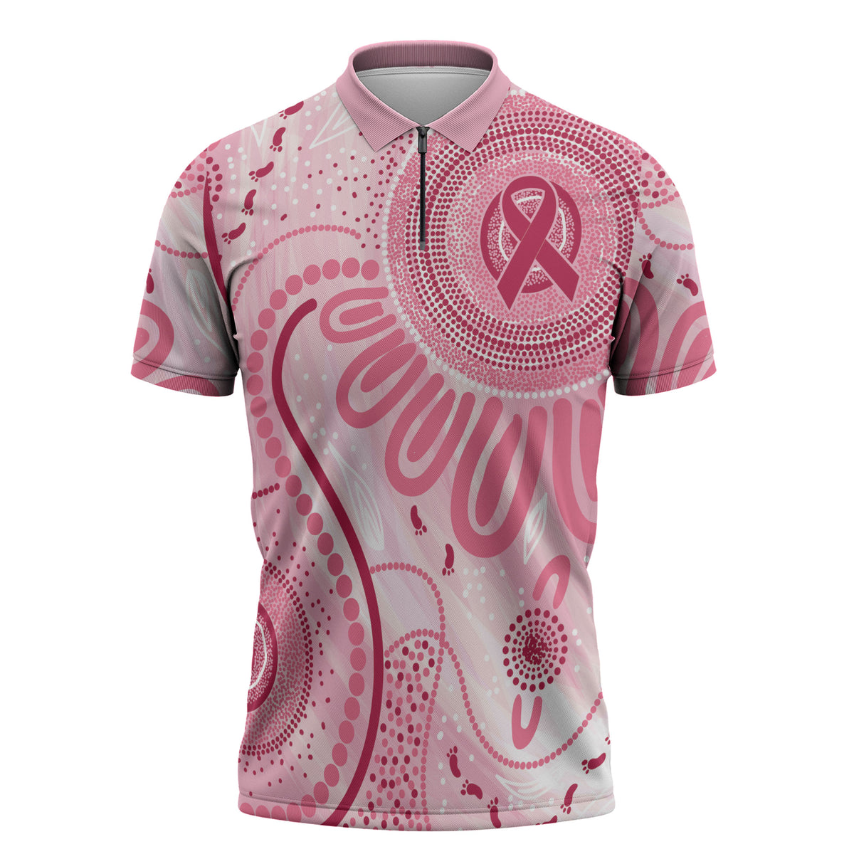 NAIDOC Week 2025 Indigenous Zipper Polo Shirt Breast Cancer Pink Ribbon
