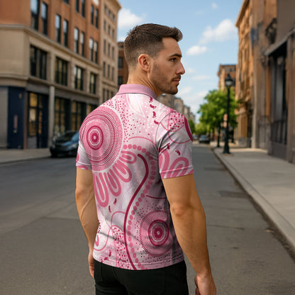 NAIDOC Week 2025 Indigenous Zipper Polo Shirt Breast Cancer Pink Ribbon
