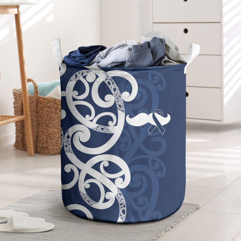 New Zealand Maori Mo Bros Laundry Basket Blue Ribbon With Koru Kowhaiwhai