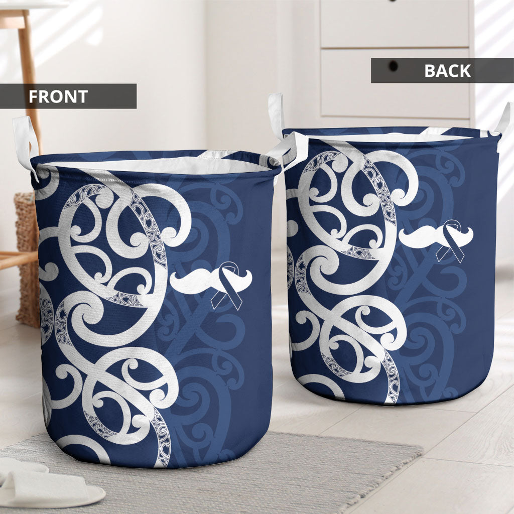 New Zealand Maori Mo Bros Laundry Basket Blue Ribbon With Koru Kowhaiwhai