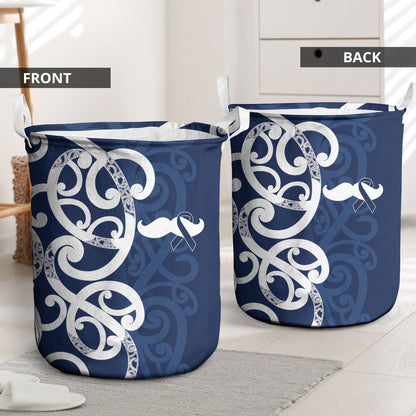 New Zealand Maori Mo Bros Laundry Basket Blue Ribbon With Koru Kowhaiwhai