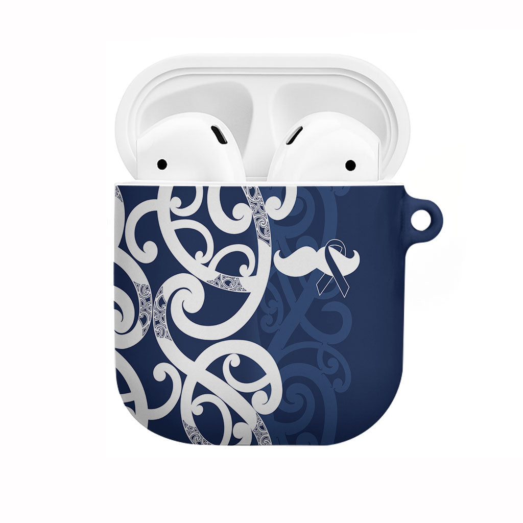 New Zealand Maori Mo Bros AirPods Case Blue Ribbon With Koru Kowhaiwhai