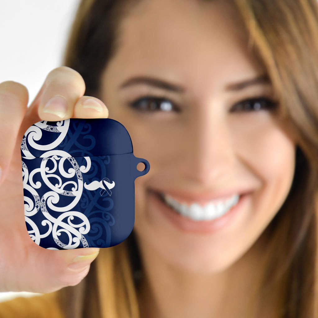 New Zealand Maori Mo Bros AirPods Case Blue Ribbon With Koru Kowhaiwhai