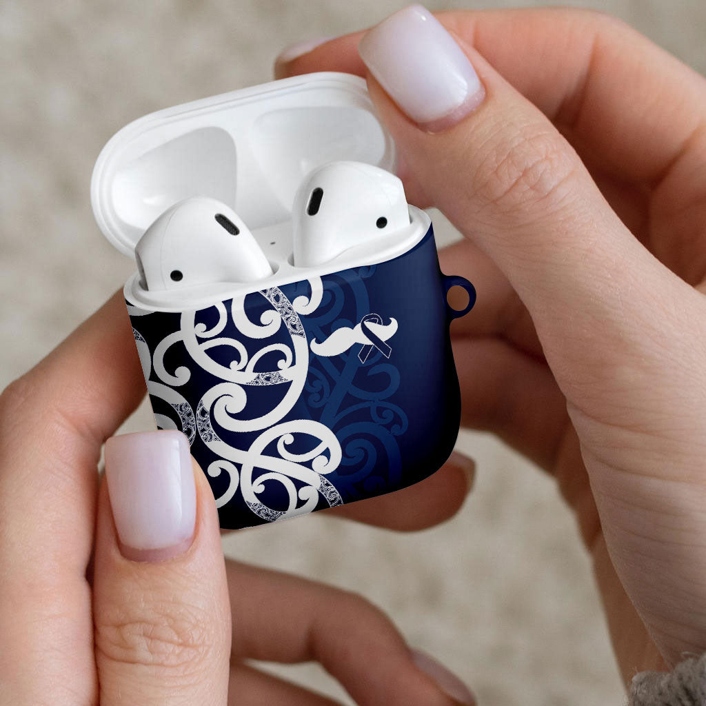 New Zealand Maori Mo Bros AirPods Case Blue Ribbon With Koru Kowhaiwhai