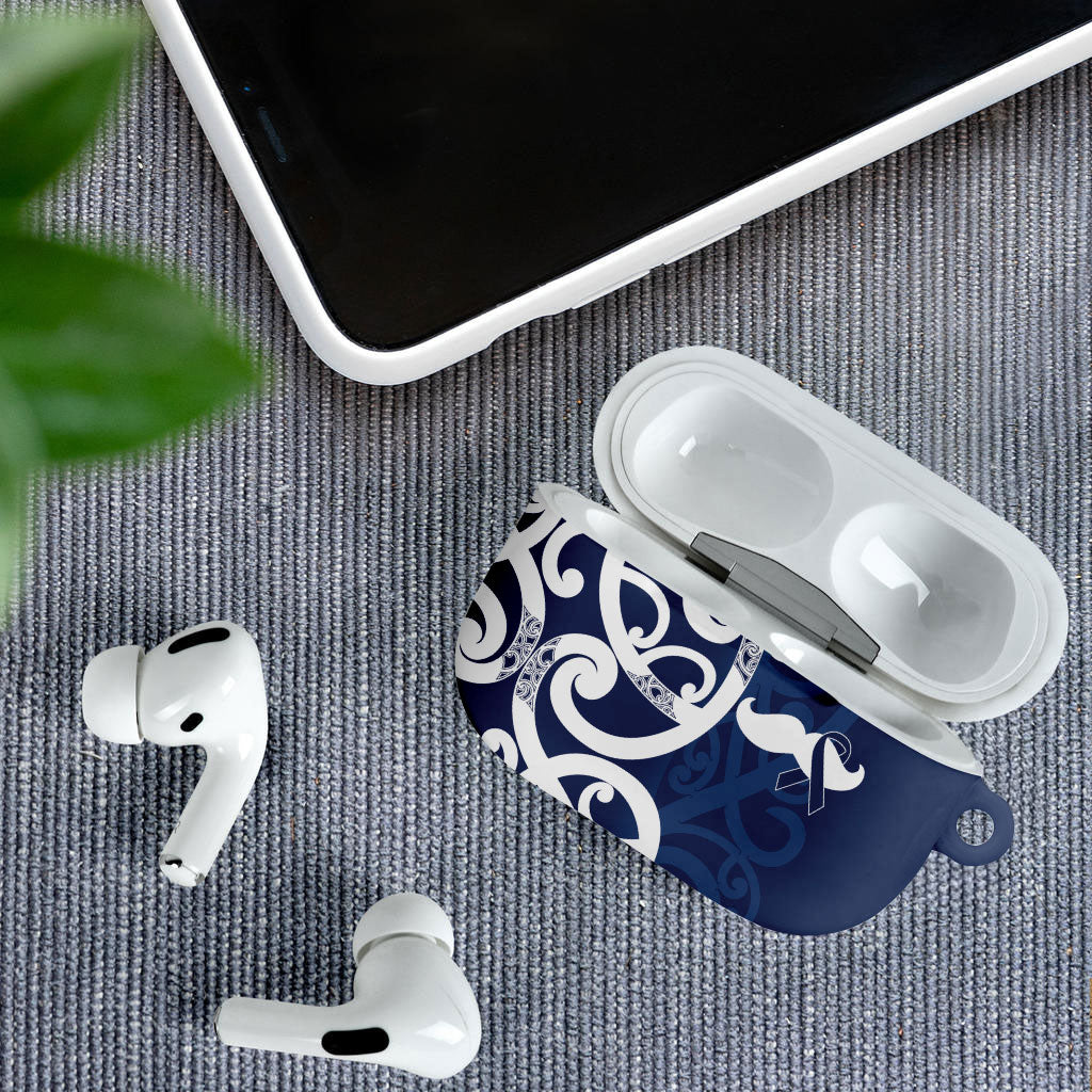 New Zealand Maori Mo Bros AirPods Case Blue Ribbon With Koru Kowhaiwhai