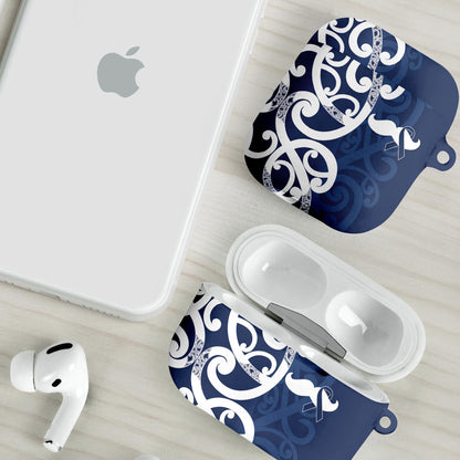 New Zealand Maori Mo Bros AirPods Case Blue Ribbon With Koru Kowhaiwhai