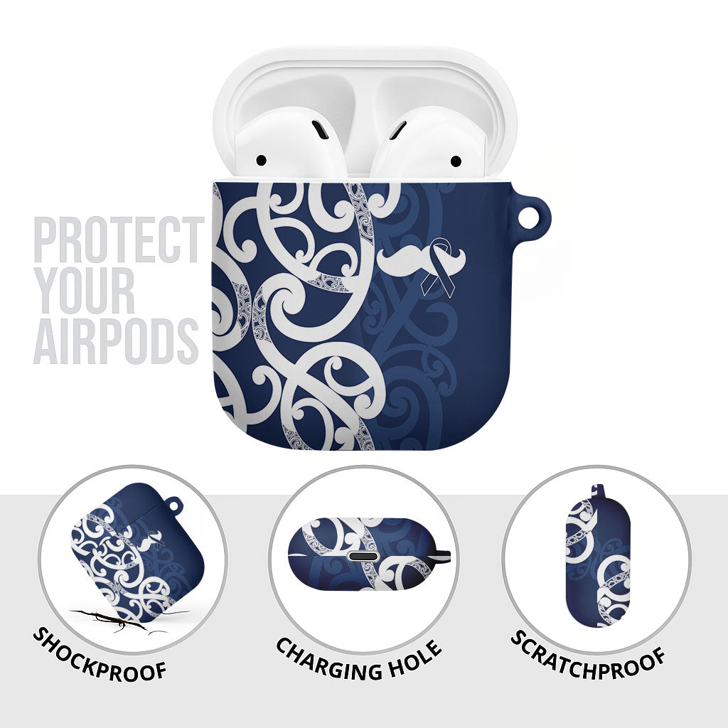 New Zealand Maori Mo Bros AirPods Case Blue Ribbon With Koru Kowhaiwhai
