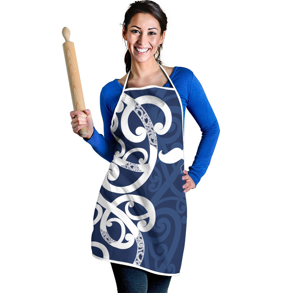 New Zealand Maori Mo Bros Apron Blue Ribbon With Koru Kowhaiwhai