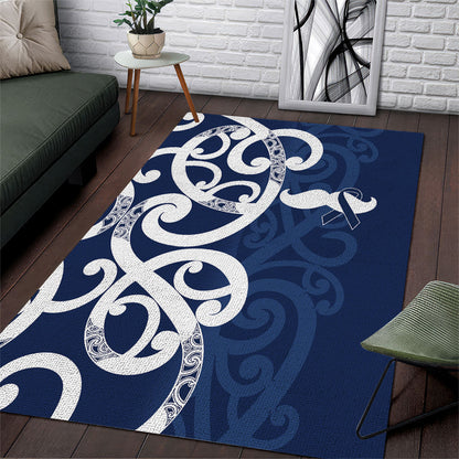 New Zealand Maori Mo Bros Area Rug Blue Ribbon With Koru Kowhaiwhai
