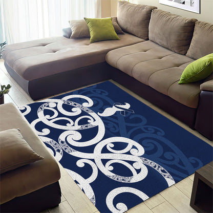 New Zealand Maori Mo Bros Area Rug Blue Ribbon With Koru Kowhaiwhai
