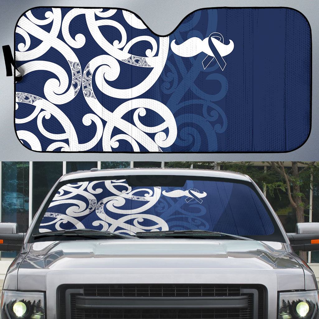 New Zealand Maori Mo Bros Auto Sun Shade Blue Ribbon With Koru Kowhaiwhai
