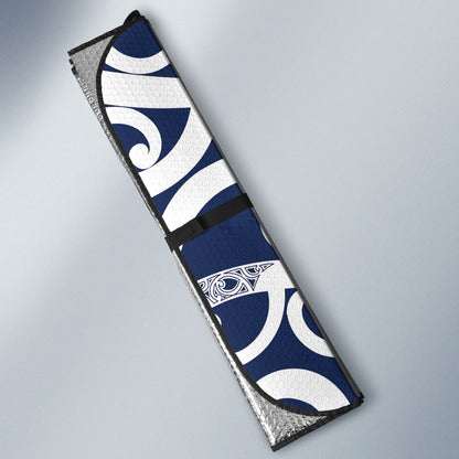 New Zealand Maori Mo Bros Auto Sun Shade Blue Ribbon With Koru Kowhaiwhai