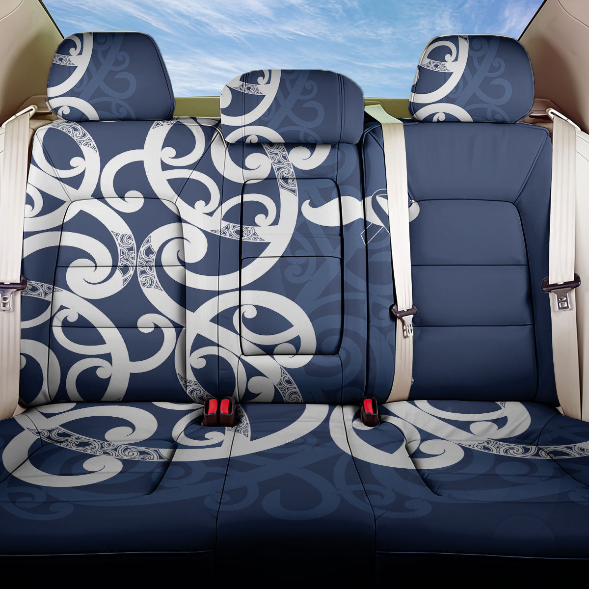 New Zealand Maori Mo Bros Back Car Seat Cover Blue Ribbon With Koru Kowhaiwhai