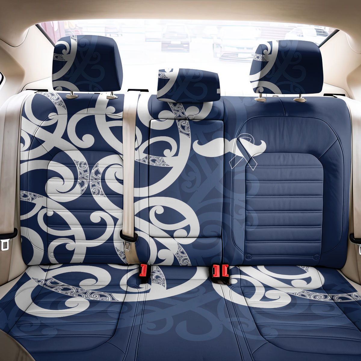New Zealand Maori Mo Bros Back Car Seat Cover Blue Ribbon With Koru Kowhaiwhai