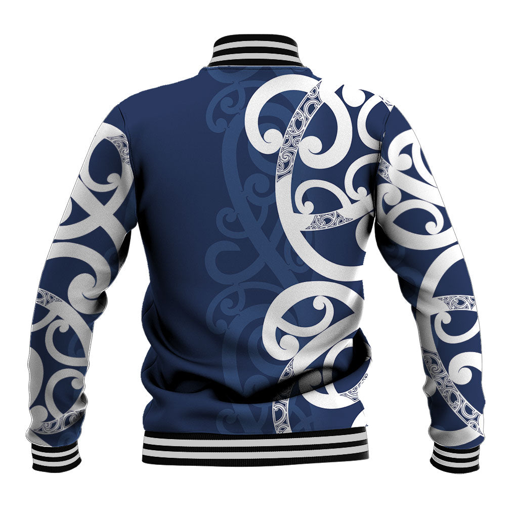 New Zealand Maori Mo Bros Baseball Jacket Blue Ribbon With Koru Kowhaiwhai