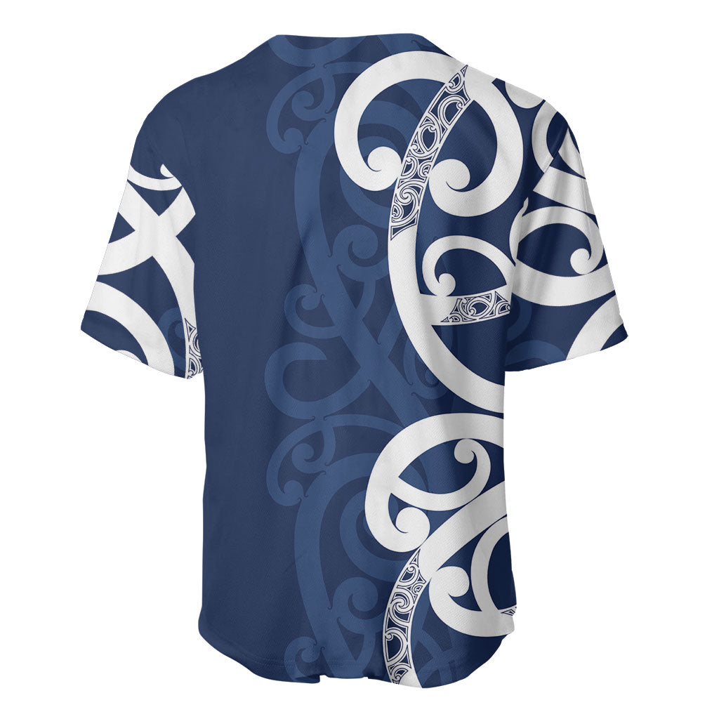 New Zealand Maori Mo Bros Baseball Jersey Blue Ribbon With Koru Kowhaiwhai