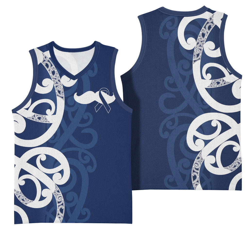 New Zealand Maori Mo Bros Basketball Jersey Blue Ribbon With Koru Kowhaiwhai