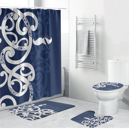 New Zealand Maori Mo Bros Bathroom Set Blue Ribbon With Koru Kowhaiwhai