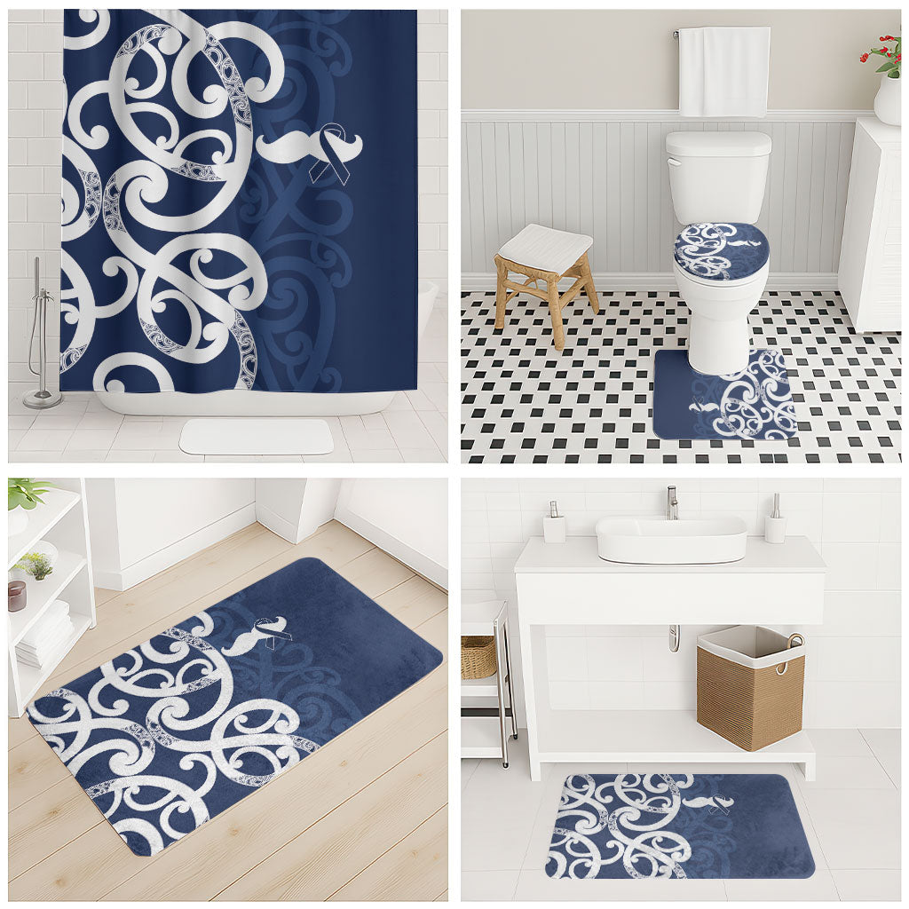 New Zealand Maori Mo Bros Bathroom Set Blue Ribbon With Koru Kowhaiwhai