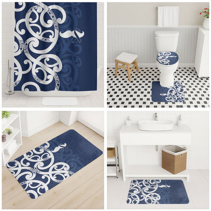 New Zealand Maori Mo Bros Bathroom Set Blue Ribbon With Koru Kowhaiwhai