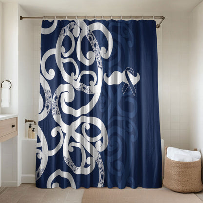 New Zealand Maori Mo Bros Bathroom Set Blue Ribbon With Koru Kowhaiwhai