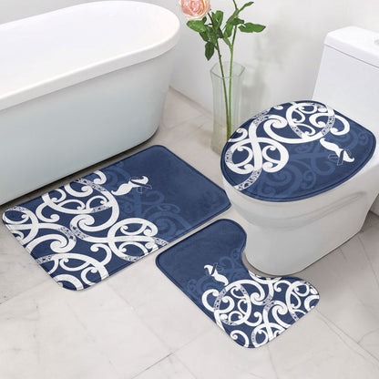 New Zealand Maori Mo Bros Bathroom Set Blue Ribbon With Koru Kowhaiwhai