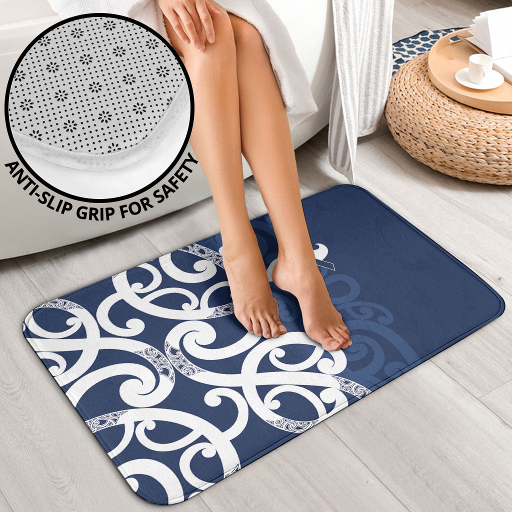 New Zealand Maori Mo Bros Bathroom Set Blue Ribbon With Koru Kowhaiwhai