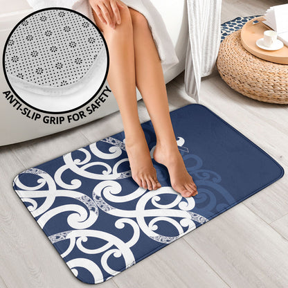 New Zealand Maori Mo Bros Bathroom Set Blue Ribbon With Koru Kowhaiwhai