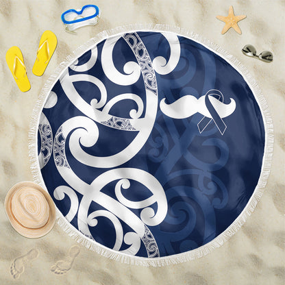 New Zealand Maori Mo Bros Beach Blanket Blue Ribbon With Koru Kowhaiwhai