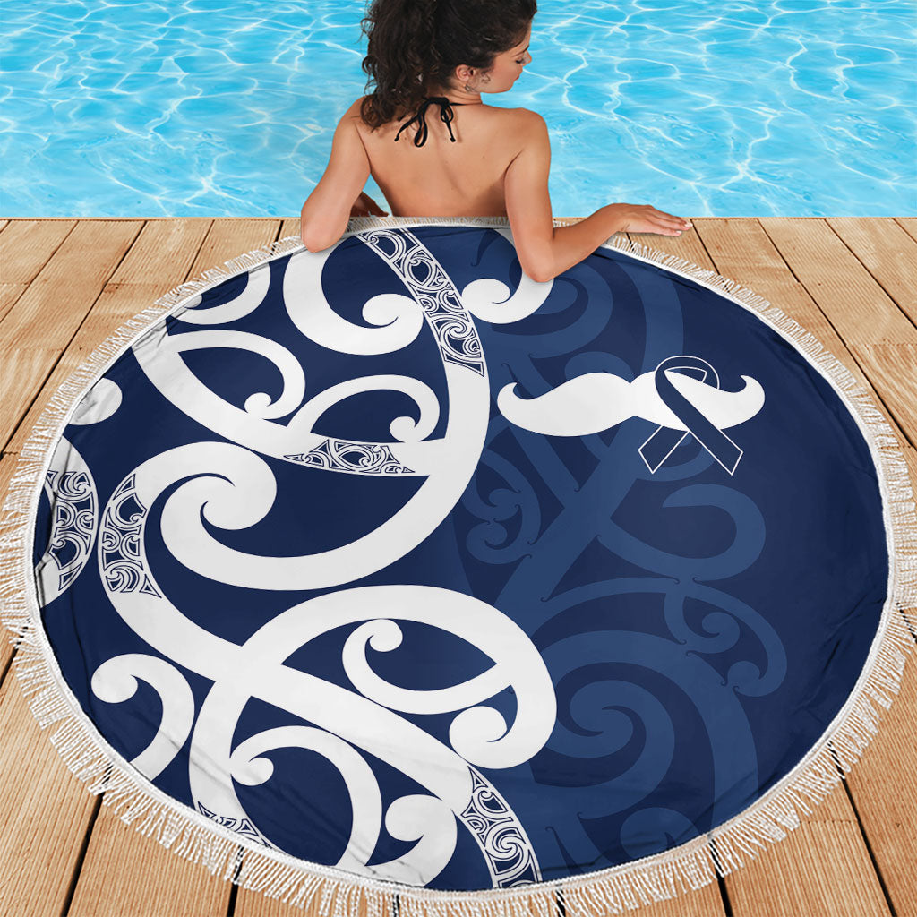 New Zealand Maori Mo Bros Beach Blanket Blue Ribbon With Koru Kowhaiwhai