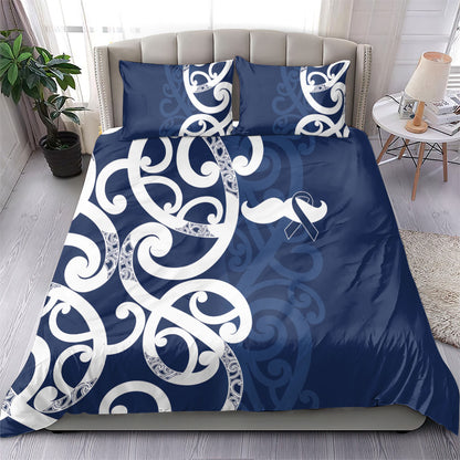 New Zealand Maori Mo Bros Bedding Set Blue Ribbon With Koru Kowhaiwhai