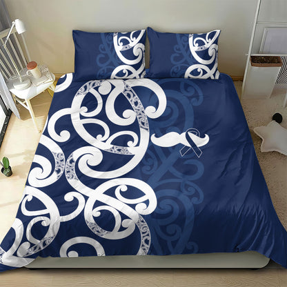 New Zealand Maori Mo Bros Bedding Set Blue Ribbon With Koru Kowhaiwhai