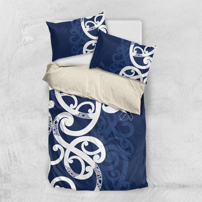 New Zealand Maori Mo Bros Bedding Set Blue Ribbon With Koru Kowhaiwhai