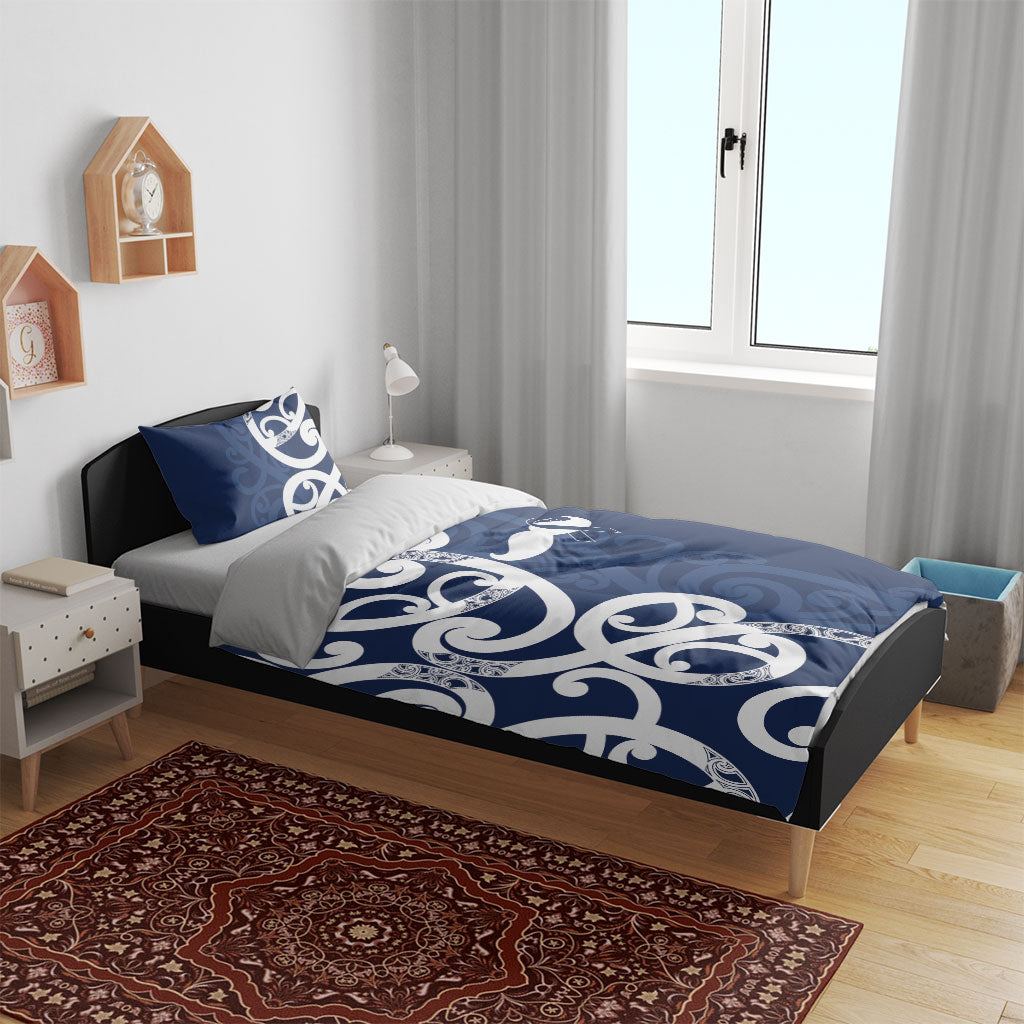 New Zealand Maori Mo Bros Bedding Set Blue Ribbon With Koru Kowhaiwhai