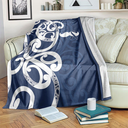 New Zealand Maori Mo Bros Blanket Blue Ribbon With Koru Kowhaiwhai