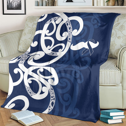 New Zealand Maori Mo Bros Blanket Blue Ribbon With Koru Kowhaiwhai