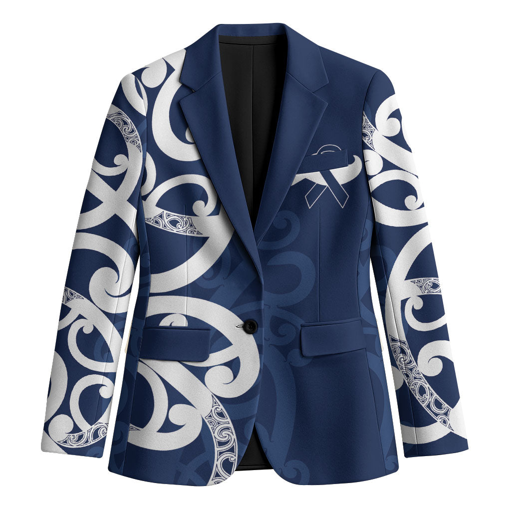New Zealand Maori Mo Bros Blazer Blue Ribbon With Koru Kowhaiwhai