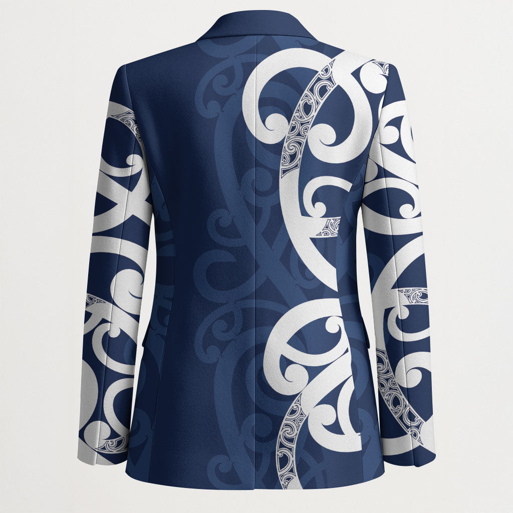 New Zealand Maori Mo Bros Blazer Blue Ribbon With Koru Kowhaiwhai