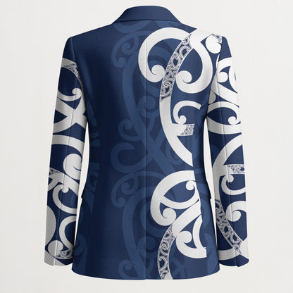 New Zealand Maori Mo Bros Blazer Blue Ribbon With Koru Kowhaiwhai