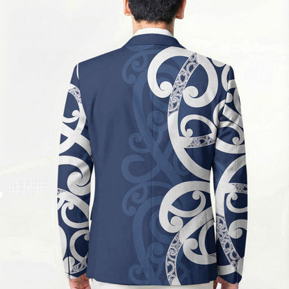 New Zealand Maori Mo Bros Blazer Blue Ribbon With Koru Kowhaiwhai